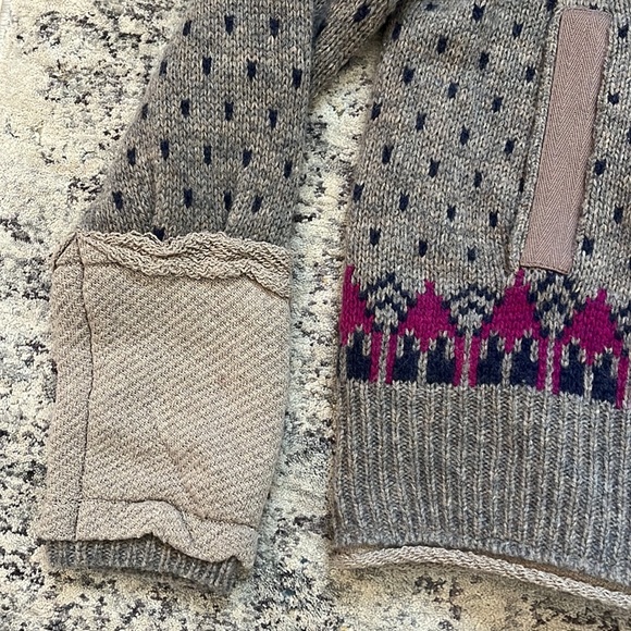 FREE PEOPLE M Wool Nylon Blend Tan Hooded Sweater Jacket Blue Cardigan - Picture 2 of 14